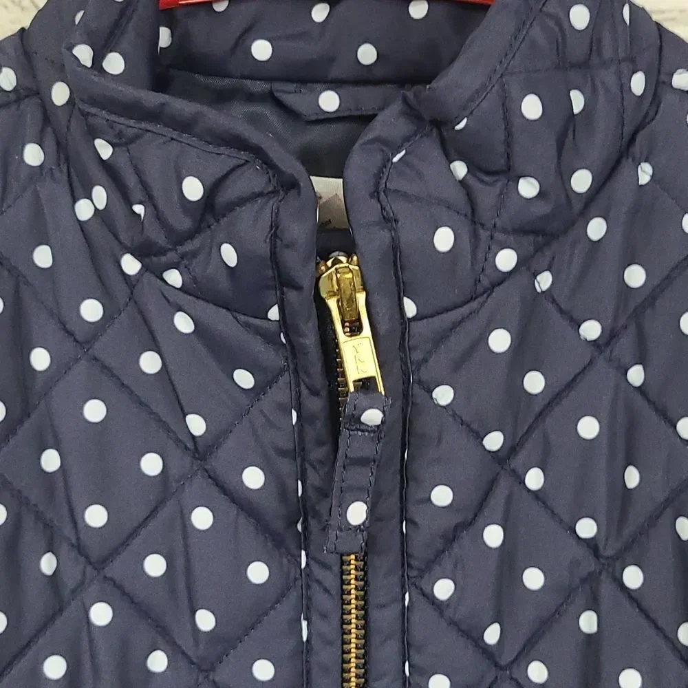 Crewcuts J Crew Girls Puffer Vest 4 5 Navy Polka Dot Quilted Jacket Preppy Kids